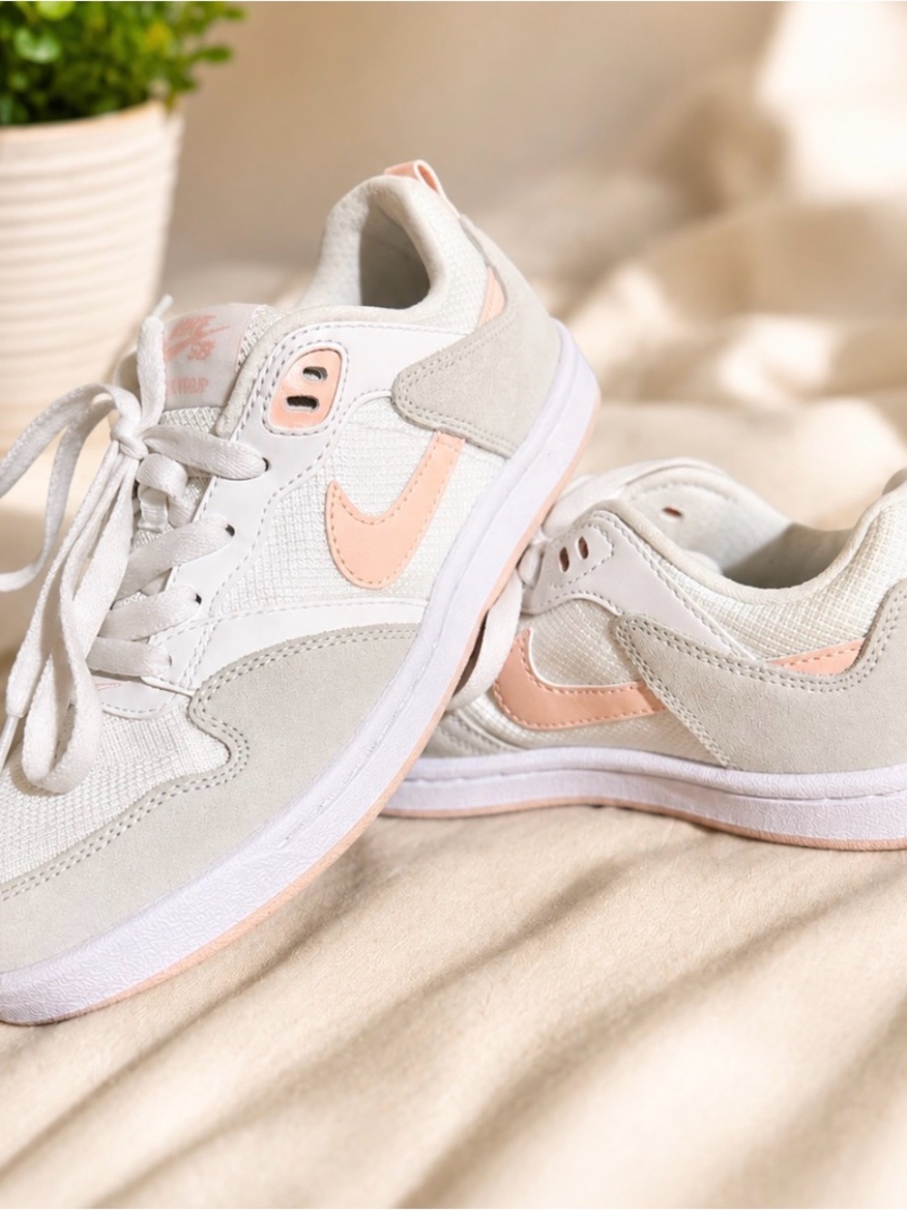 Nike Low-Top Sneakers in White and Light Peach Accents